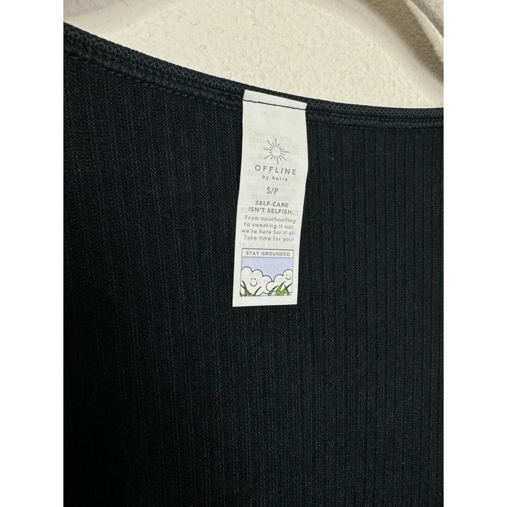 OFFLINE Aerie Seamless Cable Acid Wash Top Sz S Black Cropped Long Sleeve New